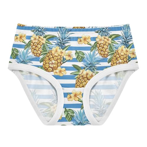 ZZKKO Summer Pineapple Blue Stripe Girls Underwear Toddler Panties for Girls Comfort Brief Size 2-8T