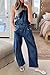 PLNOTME Womens Denim Bib Overalls Barrel Leg Adjustable Strap Jean Pants Jumpsuits with Pockets,Navy