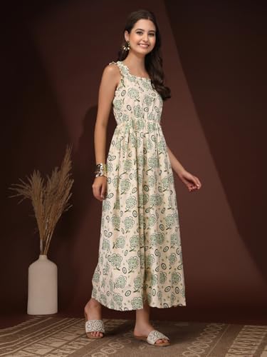Image of Dress for Women | New Rayon Floral Printed Flared Maxi Dress for Women & Girl's