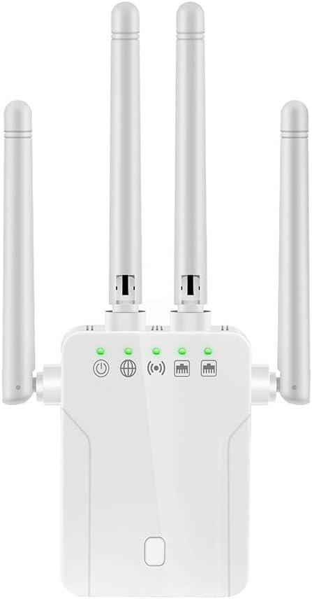 Internet Repeater for Home and Outdoor, Wireless Amplifier Quick Setup, 4 Antennas 360° Full Coverage Wireless Internet Amplifier for Smart Home Devices