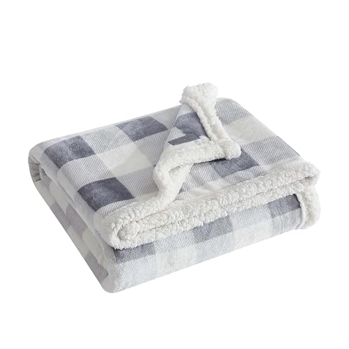 Image of Eddie Bauer - Throw Blanket, Brushed Fleece & Plush Sherpa Soft Blanket, Throw Blanket for Couch & Bed (Mountain Plaid Chrome Grey, 50 inch x 60 inch)