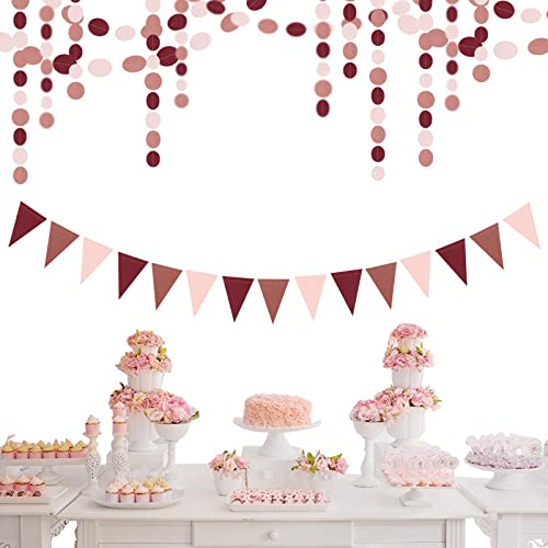 Rose-Gold Pink Burgundy Party Decorations - 52Ft Paper Streamers Women Girl Birthday Garland Baby Bridal Shower Banner Bachelorette Engagement Wedding Brunch Mothers Day Valentines Galentines Decor #TOP3