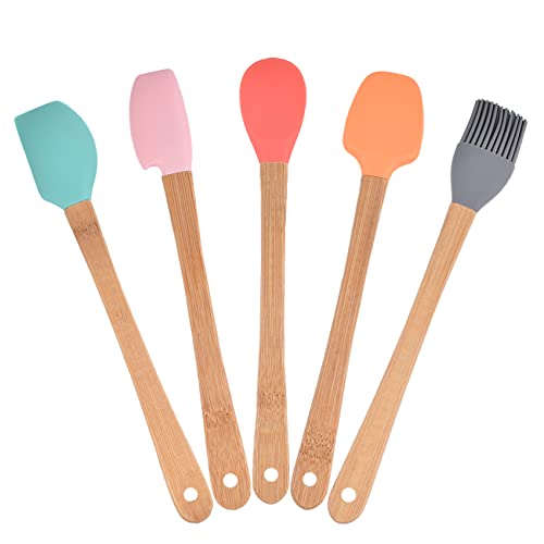 Silicone Kitchen Utensils with Silicone Spatula, Cooking Spoon, Brush, Kitchen Utensils Set Utensil Set with Silicone Scraper Mini Spatula for Mixing Cooking Baking 5pcs
