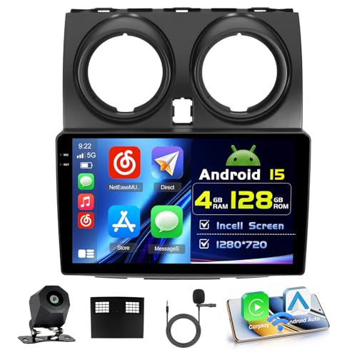 4+128G Android Autoradio pour Nissan Qashqai J10 2006-2016 sans Fil Carplay, 9 Pouces Incell écran Tactile pour Voiture avec Bluetooth...