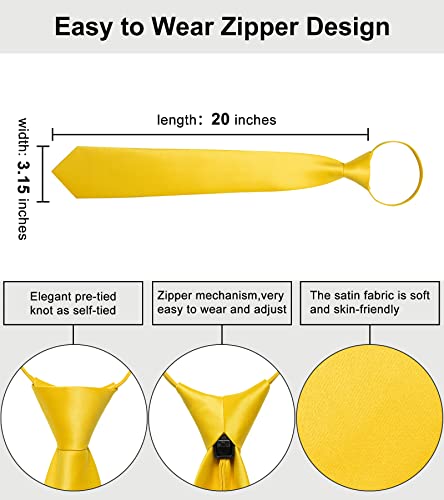 Image of YourTies Zipper Tie for Men Adjustable Pre-tied Satin Neckties and Pocket Square Set Solid Color Business Formal Wedding