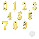 Velas Cumpleaños Números - 10 Pcs Decoración Pastel Número Velas Digitales del 0-9, Oro)