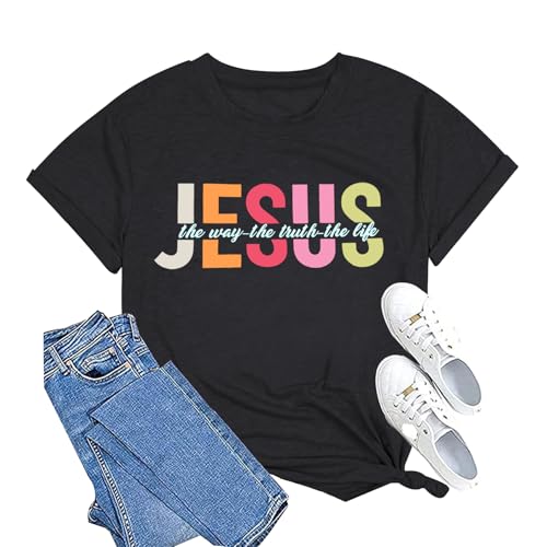 Jesus Shirt for Women Christian Religious Sayings T Shirts Bible Verse Inspirational Tee Tops, Deepgray, Large