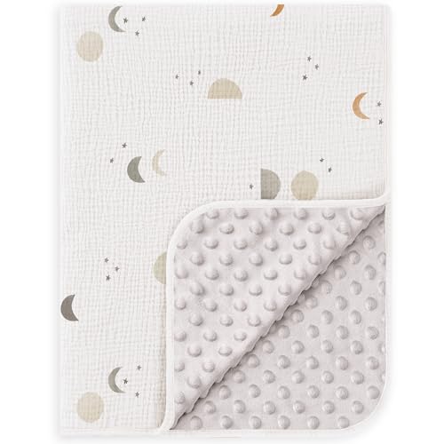 Image of Susurration Baby Blanket for Unisex Boys Girls, Soft Nursery Minky Blanket with Muslin Cotton Front and Dotted Fleece Back, Receiving Blanket for Baby Newborn Infant, 30x40inch