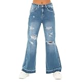 Nauty Blue Bootcut Jeans for Girls High Rise Ripped Jean Blueberry Blue - Flare Jeans for Teens and