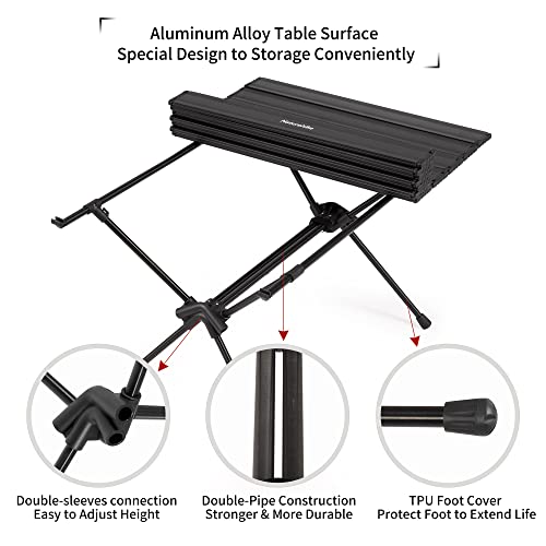 Naturehike FT11 Height Adjustable Camping Table, Ultralight Aluminum Roll Up Table with Carry Bag, Portable Backpacking Camp Table for Hiking Picnic Fishing Beach
