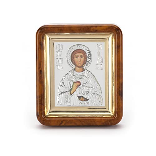 NKlaus Saint Pantaleon Icon in Frame with Plexiglass 7 x 6 cm Christian 11069, Holzimitat, Heiliger Pantaleon