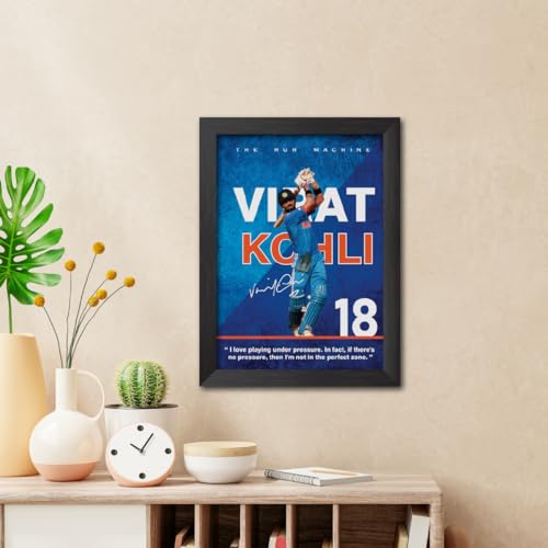 Image of TenorArts Virat Kohli Poster with Quotes Indian Legend Cricket Player Photo Frame Painting with Matt Finish Black Textures (12 inches x 9inches)
