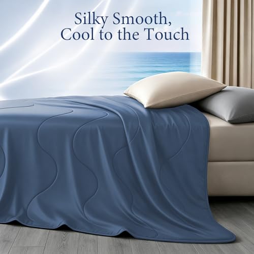 Image of Cooling Comforter for Hot Sleepers, Queen 90x90, Midnight Blue | Cooling blanket feel, Q-Max >0.4 cool touch, double-sided cooling, Sorona fill, for night sweats, lightweight & breathable