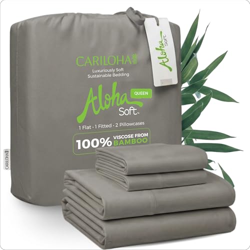 Cariloha Aloha Soft 100% Organic Bamboo Viscose Sheets – 4-Piece Queen Sheet Set – 16 in Deep Pockets – Buttery Soft, Hypoallergenic, Cooling Sheets – Oeko-TEX Standard 100 – Shade Gray