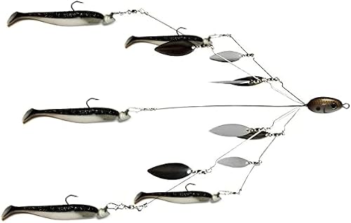 Fishing Vault Fully Rigged 5 Arms 8 Bladed Umbrella Rig Bass Lure W/ Swim Baits and Jig Heads Included