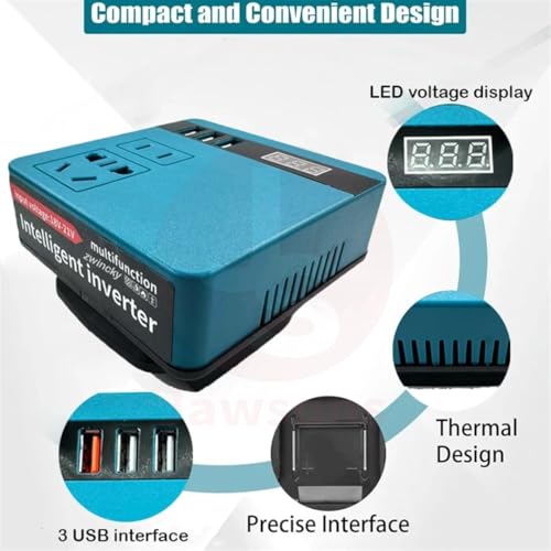 Image of Intelligent Inverter: 18-21V DC to 220V AC, 220W max, Dual USB, Universal Socket, Overload Protection. Compact, Ideal for 18V Tool Batteries, Outdoor & Emergency use.​