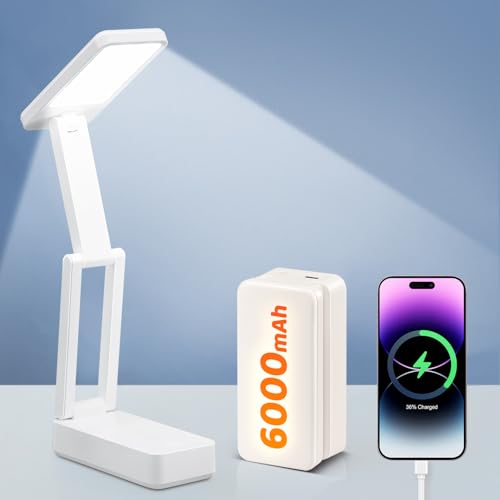 Small Desk Lamp, 6000 mAh Rechargeable Desk Lamps, 3 Colors & 15 Brightness Portable Light with USB...