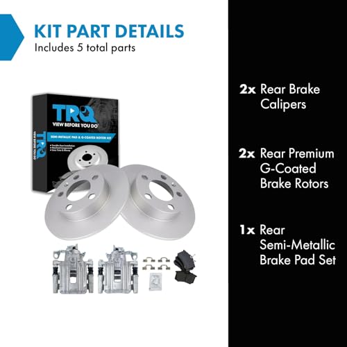 Image of TRQ Rear Brake Pad and Rotor Set Semi Metallic G Coated Rotors Calipers