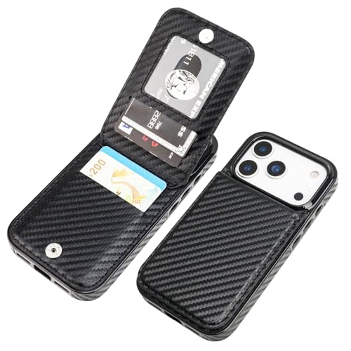 KIHUWEY Compatible with iPhone 17 Pro Case Wallet with Credit Card Holder, Flip Premium Leather Magnetic Clasp Kickstand Heavy Duty Protective Cover for iPhone 17 Pro 6.3 Inch (Carbon Black)