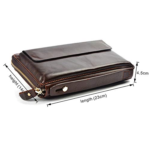 Real Leather Clutch Bags for Men Large Zip Around Genuine Leather Purse Vintage Retro Checkbook Handbag Coffee2