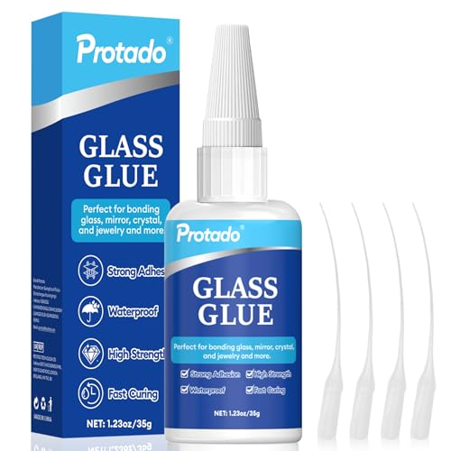 Protado Glass Glue, 35g Heavy Duty Super Strong Clear Glue, Waterproof Heat Resistant Adhesive for Glass Bonding, Repair, Crystal, Mirrors, Windows, Glassware, Crafts, DlY Kits