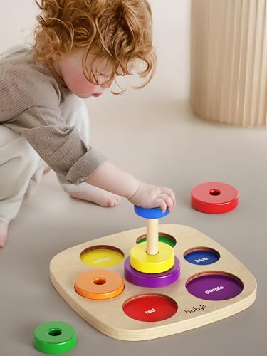 Dailyfunn Wooden Rainbow Ring Stacker Montessori Toy
