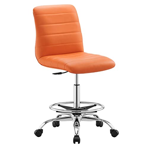 Modway Ripple Armless Vegan Leather Drafting Chair in Silver Orange