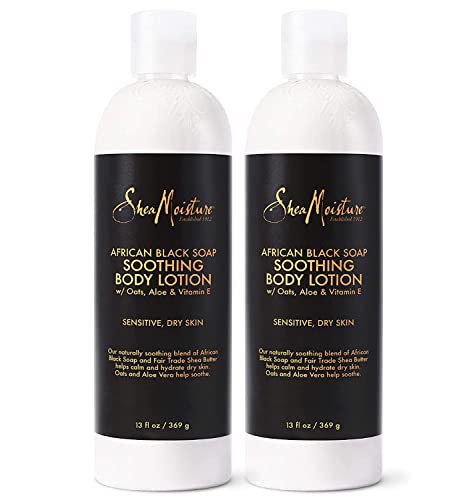 SheaMoisture Body Skin Care, Soothing Body Lotion for Troubled Skin, African Black Soap Lotion with Shea Butter, Oats & Aloe Vera, Pack of 2-13 Oz Ea