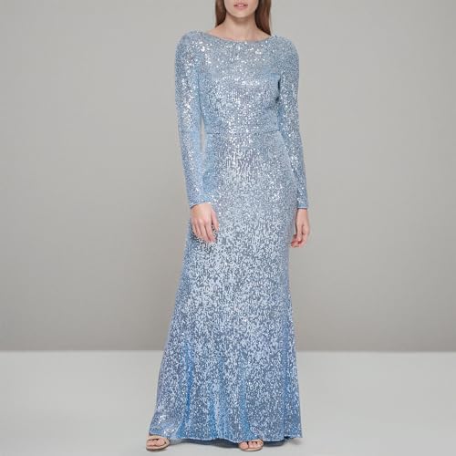 Image of Eliza J Women's Long Sleeve Boat Neck Ombre Sequin Gown
