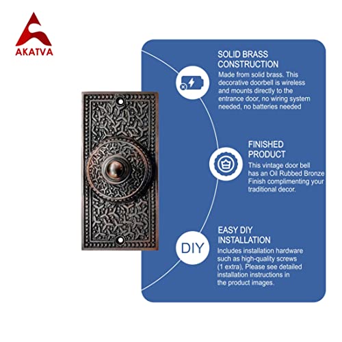Akatva Door Bell Button – Bell Push Button – Doorbell Chime Wired - Doorbell Button Wired – Door Bell Ringer Button – Doorbell Button Replacement – Wired Doorbell Button - Oil Rubbed Bronze Finish #TOP5