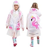 Chaqueta Impermeable para Niños Niñas Encapuchado Chubasquero Reutilizable Poncho Ligero Traje de Lluvia, Flamenco