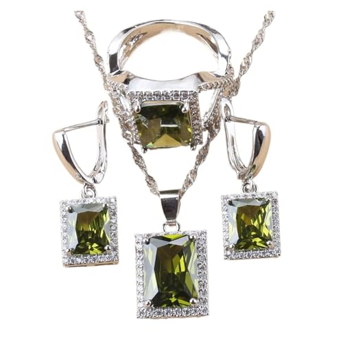 [SenyEr] 925 ���f�B �s���N �W���R�� �C�������O �W���G���[ �o���O�� �l�b�N���X�ƃ����O �Z�b�g(Olive Green 3PCS,6)