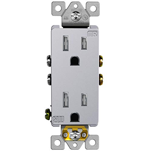 ENERLITES, Silver Elite Series Decorator Receptacle Outlet Child Safe Tamper-Resistant, Self-Grounding, 2-Pole, Residential Grade, 15A 125V, UL Listed, 61501-TR-SV