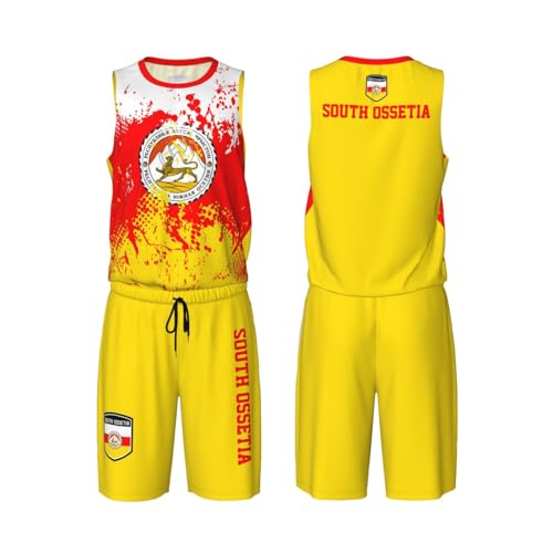 South Ossetia Flag Flag Grain (3) Basketball Jersey Uniform Suit for Men Adults Training Athletic Set