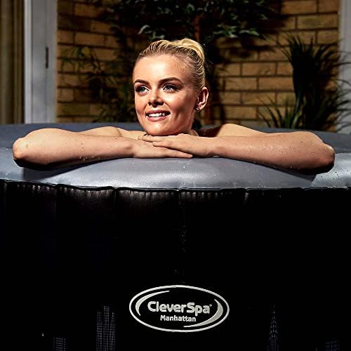 CleverSpa Manhattan 4 Person Round Inflatable Outdoor Bubble Spa Hot Tub with 130 Airjets, 365 Freezeguard Technology - 7 Colour LED Lights