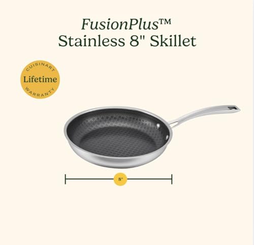 Cuisinart FusionPlus Skillet, Hybrid, Oven Safe, 8”, FPS22-20 | Stainless steel and ceramic frying pan for searing/browning, induction compatible, oven safe to 500°F - image 6