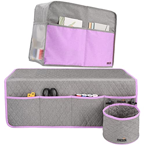 FINESUN 2-in-1-Nähmaschinen-Zubehör, inklusive Staubschutz und Matte für Nähmaschinen, für Brother, Singer, Bernina und die meisten Maschinen, grau und lila Cover