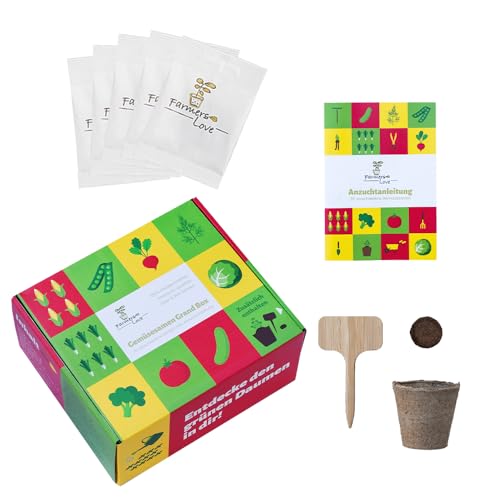 Gemüsesamenset - 30 ausgewählte Sorten - Anzuchtset für Gemüsepflanzen - Geschenkset - Saatgut für Küche, Balkon, Garten oder Hochbeet - inkl. detailierter Anzuchtanleitung - 20er Set von Farmers Love