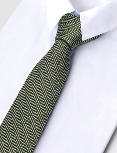 Image of Barry.Wang Skinny Ties for Men Wool Blend Herringbone Necktie with Tie Clip | Tie and Tie Clip Set, Cashmere Wool Stripe, 2.76 x 63 Inches, Extra Long Slim, Wedding Work Party Classic