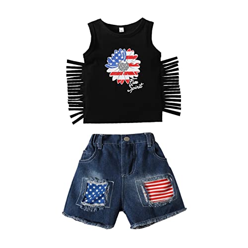 Big Fit Girl Toddler Baby Girl Shorts Set 4 of July Clothes Independence Day Star Stripe Vest Tops D