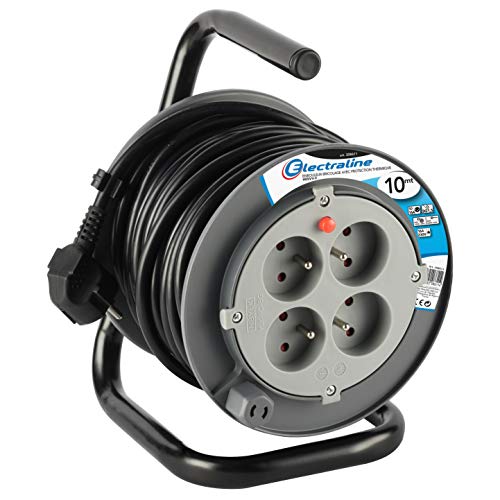 Electraline 208611 PROLONGATEUR Elektrische 10 m mit Kabeltrommel (Stromkabel, 4 Steckdosen 16 A Abschnitt 3 G1,5 mm² Grau