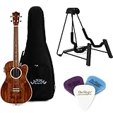 Lanikai ACST-CEB Acacia Baritone Acoustic-Electric Ukulele Essentials Bundle - Natural with built-in tuner, Felt Picks, and Ukulele Chord Chart