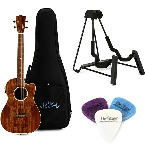Lanikai ACST-CEB Acacia Baritone Acoustic-Electric Ukulele Essentials Bundle - Natural