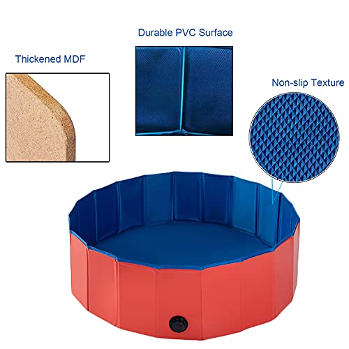 Itidyhome Foldable Pet Dog Kids Swimming Pool(32'' X 8''),Plastic Anti-Slip Pvc Bathing Tub Swimming Pool Durable Fiberboard Kiddie Pool Red #TOP3