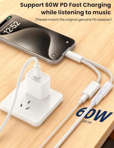 Image of Wefly 2-in-1 USB-C to Light /ning Headphone + USBC Charge Spltter,USB C to Ligh1 /ning Headphone Jack+PD 60W Charging Adapter Connector for 1Phone 15 Pro Max Plus,Pro,Mac /Book (Type C to C /Light /ing)