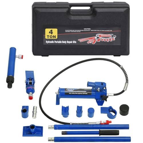 PeakPursuit Porta Power Hydraulic Kit, 4 Ton Porta Power Kit with 4.6 FT Oil Hose, Auto Body Frame Repair Tool with Lift Ram, Pump & Storage Case for Car, Garage