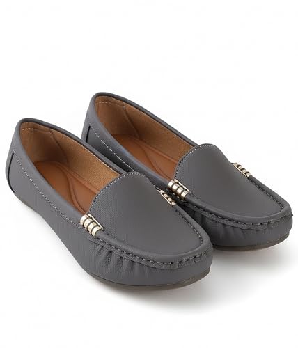 Image of Pluxh Women Ballet Flats | Slip-On Casual & Formal Shoes | Elegant Metal Accent Design, Soft Cushioned Insole with Flexible Anti-Slip Sole | Office Wear, Daily Use & Travel Footwear