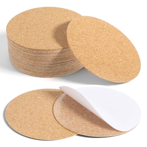 Zelphvt 30 Pcs 1mm Cork Backing for Coasters, Self Adhesive Cork for Coasters 3 Inch Round Corks Hot Pads to DIY Crafts, Drinks and Home Tabletop Decoration with Strong Adhesive-Backed