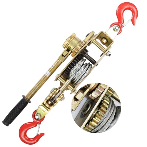 Aocay Argano Manuale a Fune, 2T/3T/4T Verricello Manuale Forestale, Paranco a Leva Manuale con Due Ganci di Carico, Portatile Argani a Leva per Traino di Veicoli, Barche e Attrezzatur (4T)