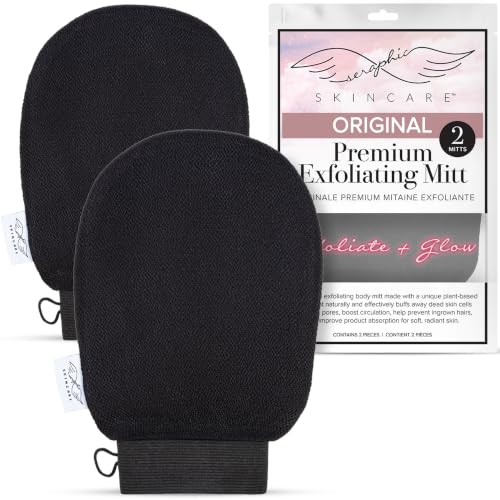 Seraphic Skincare Original Premium Exfoliating Mitt for Body (2pc) – 100% Vegan Viscose Traditional Body Scrub Glove Kessa Korean Washcloth – Body Exfoliator for Self-Tan Removal & Keratosis Pilaris